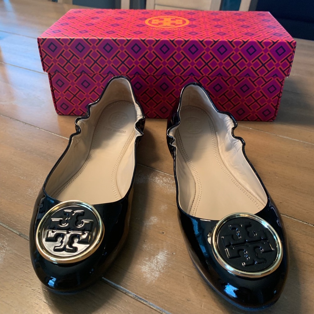 Tory Burch Twiggie Ballet Flat Patent Black NEW